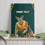 Personalized Kookaburras Field Hockey Kangaroo Canvas Wall Art Indigenous Australian Dot Art Style In Green And Gold