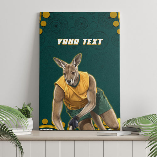 Personalized Kookaburras Field Hockey Kangaroo Canvas Wall Art Indigenous Australian Dot Art Style In Green And Gold