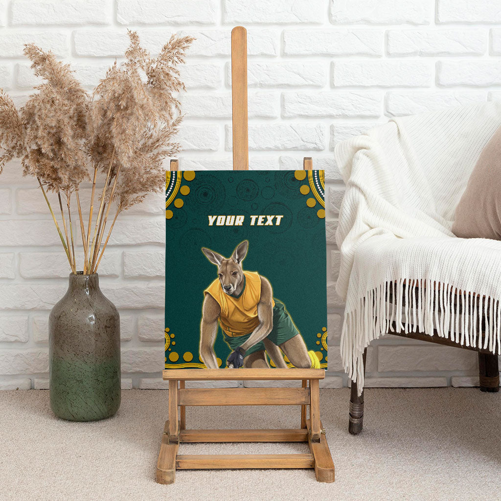Personalized Kookaburras Field Hockey Kangaroo Canvas Wall Art Indigenous Australian Dot Art Style In Green And Gold
