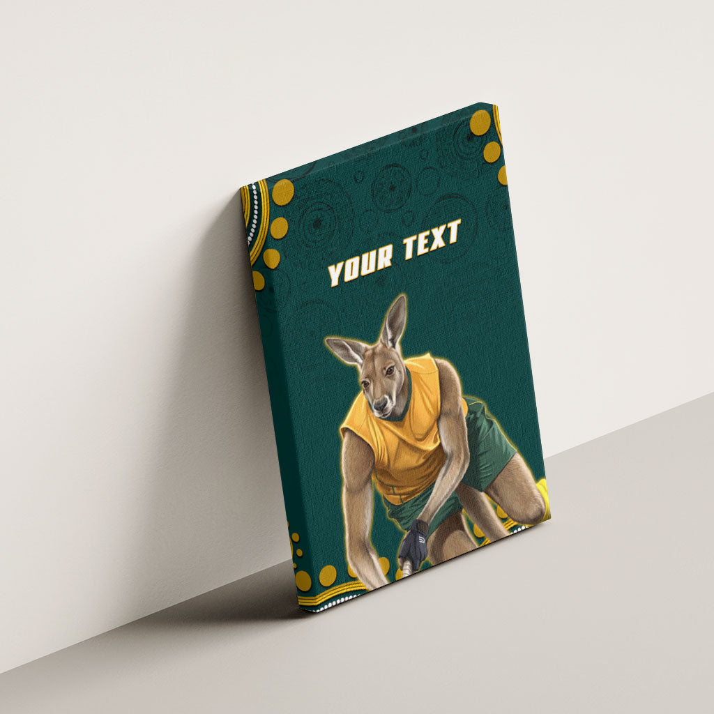 Personalized Kookaburras Field Hockey Kangaroo Canvas Wall Art Indigenous Australian Dot Art Style In Green And Gold