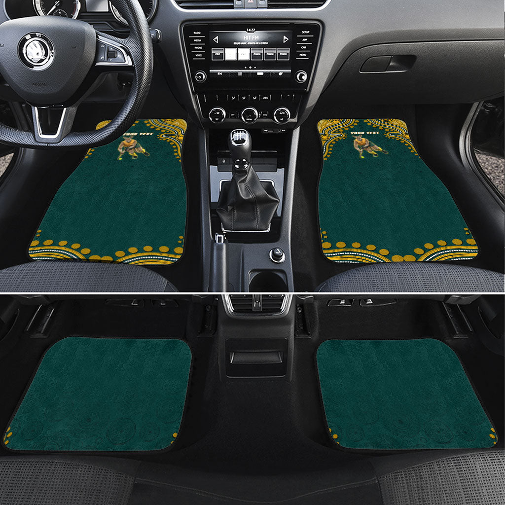 Personalized Kookaburras Field Hockey Kangaroo Car Mats Indigenous Australian Dot Art Style In Green And Gold