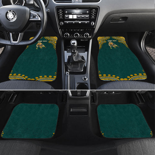 Personalized Kookaburras Field Hockey Kangaroo Car Mats Indigenous Australian Dot Art Style In Green And Gold