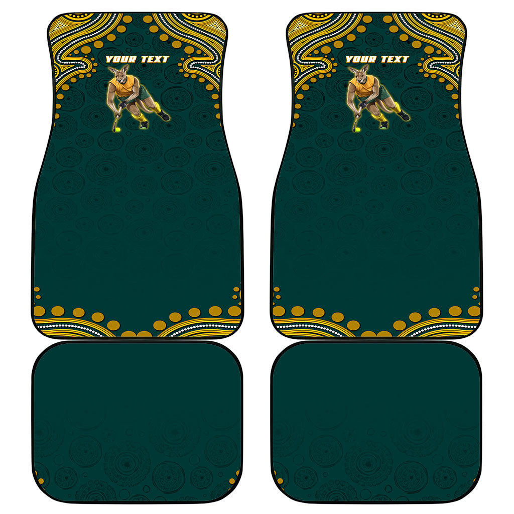Personalized Kookaburras Field Hockey Kangaroo Car Mats Indigenous Australian Dot Art Style In Green And Gold