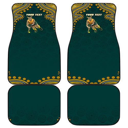 Personalized Kookaburras Field Hockey Kangaroo Car Mats Indigenous Australian Dot Art Style In Green And Gold