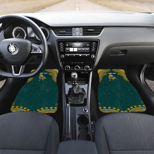 Personalized Kookaburras Field Hockey Kangaroo Car Mats Indigenous Australian Dot Art Style In Green And Gold