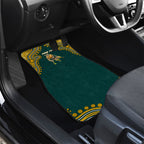 Personalized Kookaburras Field Hockey Kangaroo Car Mats Indigenous Australian Dot Art Style In Green And Gold