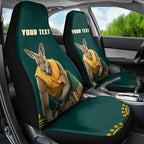 Personalized Kookaburras Field Hockey Kangaroo Car Seat Cover Indigenous Australian Dot Art Style In Green And Gold