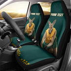 Personalized Kookaburras Field Hockey Kangaroo Car Seat Cover Indigenous Australian Dot Art Style In Green And Gold