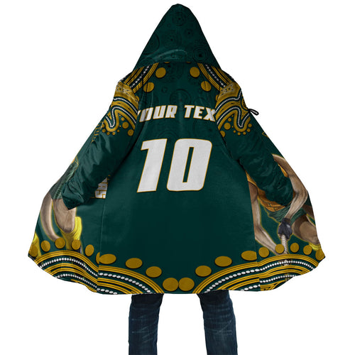 Personalized Kookaburras Field Hockey Kangaroo Cloak Indigenous Australian Dot Art Style In Green And Gold