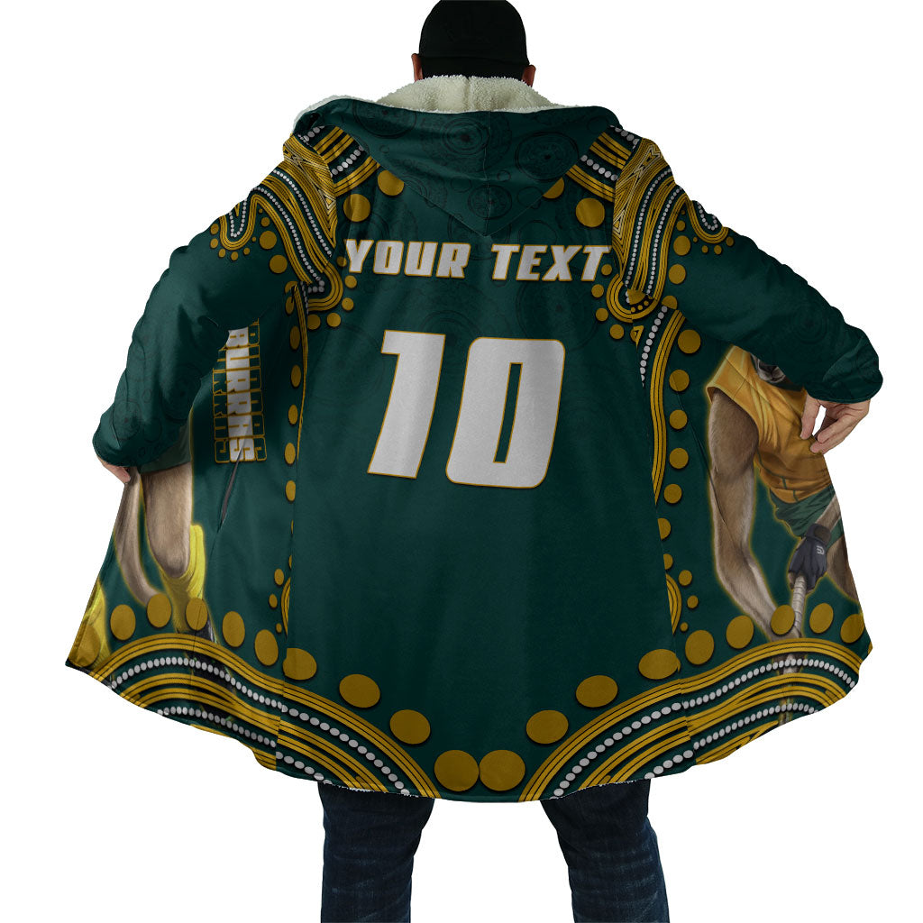 Personalized Kookaburras Field Hockey Kangaroo Cloak Indigenous Australian Dot Art Style In Green And Gold