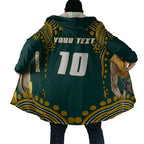 Personalized Kookaburras Field Hockey Kangaroo Cloak Indigenous Australian Dot Art Style In Green And Gold