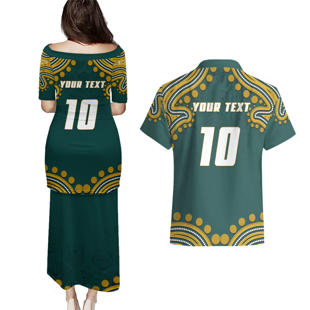 Personalized Kookaburras Field Hockey Kangaroo Couples Matching Puletasi and Hawaiian Shirt Indigenous Australian Dot Art Style In Green And Gold