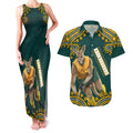 Personalized Kookaburras Field Hockey Kangaroo Couples Matching Tank Maxi Dress and Hawaiian Shirt Indigenous Australian Dot Art Style In Green And Gold