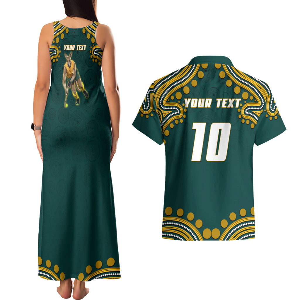 Personalized Kookaburras Field Hockey Kangaroo Couples Matching Tank Maxi Dress and Hawaiian Shirt Indigenous Australian Dot Art Style In Green And Gold