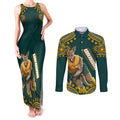 Personalized Kookaburras Field Hockey Kangaroo Couples Matching Tank Maxi Dress and Long Sleeve Button Shirt Indigenous Australian Dot Art Style In Green And Gold