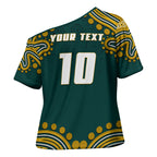 Personalized Kookaburras Field Hockey Kangaroo Cross Shoulder Shirt Indigenous Australian Dot Art Style In Green And Gold