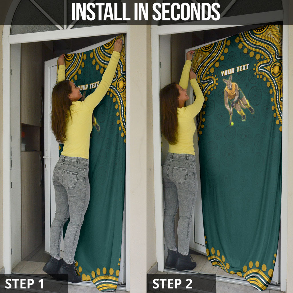 Personalized Kookaburras Field Hockey Kangaroo Door Cover Indigenous Australian Dot Art Style In Green And Gold