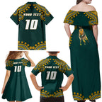 Personalized Kookaburras Field Hockey Kangaroo Family Matching Off Shoulder Maxi Dress and Hawaiian Shirt Indigenous Australian Dot Art Style In Green And Gold
