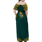 Personalized Kookaburras Field Hockey Kangaroo Family Matching Off Shoulder Maxi Dress and Hawaiian Shirt Indigenous Australian Dot Art Style In Green And Gold