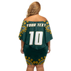 Personalized Kookaburras Field Hockey Kangaroo Family Matching Off Shoulder Short Dress and Hawaiian Shirt Indigenous Australian Dot Art Style In Green And Gold