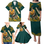 Personalized Kookaburras Field Hockey Kangaroo Family Matching Puletasi and Hawaiian Shirt Indigenous Australian Dot Art Style In Green And Gold