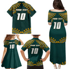Personalized Kookaburras Field Hockey Kangaroo Family Matching Puletasi and Hawaiian Shirt Indigenous Australian Dot Art Style In Green And Gold