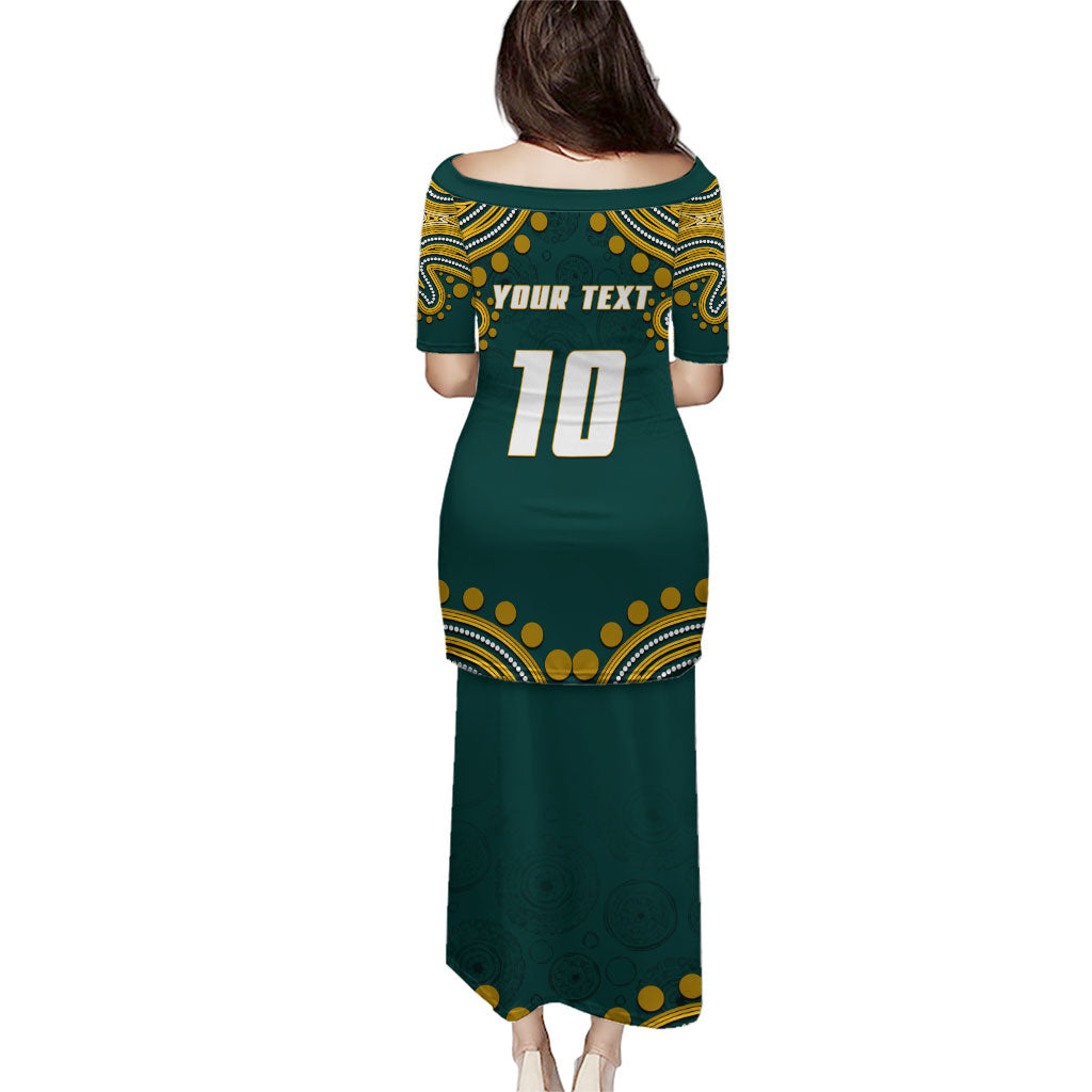 Personalized Kookaburras Field Hockey Kangaroo Family Matching Puletasi and Hawaiian Shirt Indigenous Australian Dot Art Style In Green And Gold