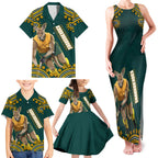 Personalized Kookaburras Field Hockey Kangaroo Family Matching Tank Maxi Dress and Hawaiian Shirt Indigenous Australian Dot Art Style In Green And Gold