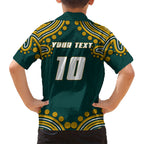 Personalized Kookaburras Field Hockey Kangaroo Family Matching Tank Maxi Dress and Hawaiian Shirt Indigenous Australian Dot Art Style In Green And Gold