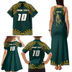 Personalized Kookaburras Field Hockey Kangaroo Family Matching Tank Maxi Dress and Hawaiian Shirt Indigenous Australian Dot Art Style In Green And Gold