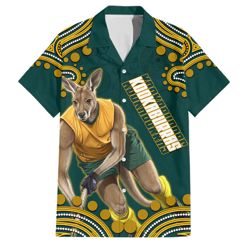 Personalized Kookaburras Field Hockey Kangaroo Family Matching Tank Maxi Dress and Hawaiian Shirt Indigenous Australian Dot Art Style In Green And Gold