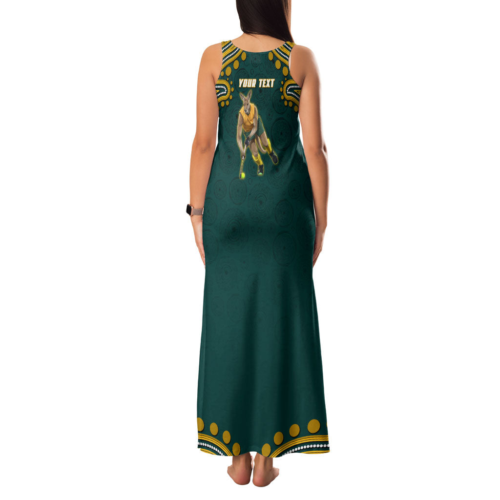 Personalized Kookaburras Field Hockey Kangaroo Family Matching Tank Maxi Dress and Hawaiian Shirt Indigenous Australian Dot Art Style In Green And Gold