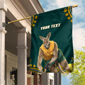 Personalized Kookaburras Field Hockey Kangaroo Garden Flag Indigenous Australian Dot Art Style In Green And Gold