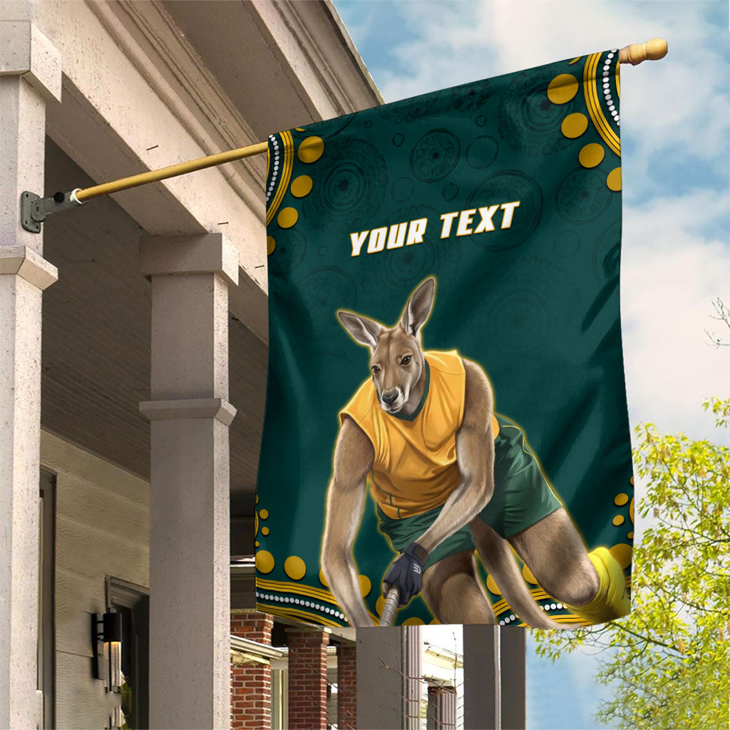 Personalized Kookaburras Field Hockey Kangaroo Garden Flag Indigenous Australian Dot Art Style In Green And Gold