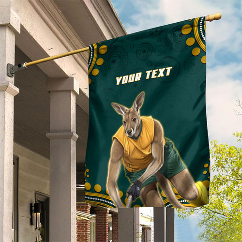 Personalized Kookaburras Field Hockey Kangaroo Garden Flag Indigenous Australian Dot Art Style In Green And Gold