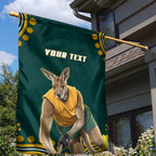 Personalized Kookaburras Field Hockey Kangaroo Garden Flag Indigenous Australian Dot Art Style In Green And Gold