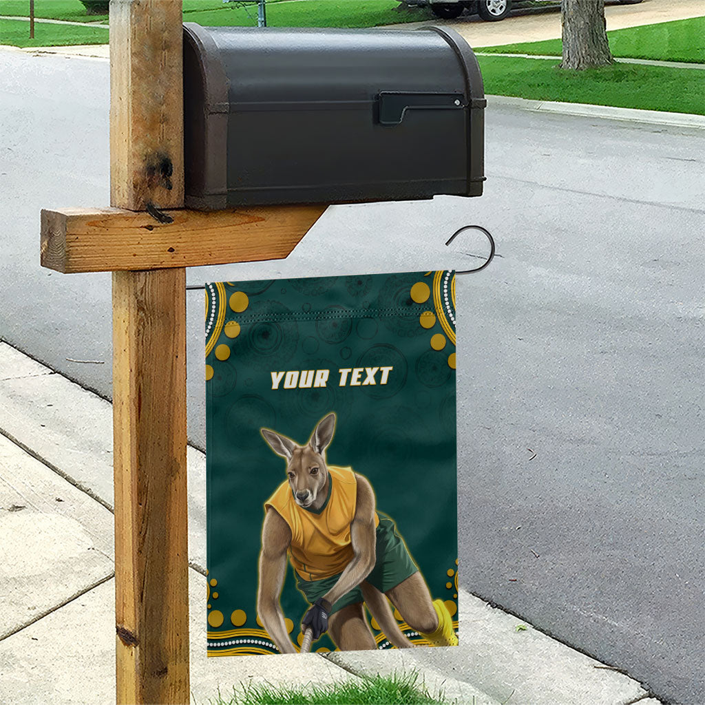 Personalized Kookaburras Field Hockey Kangaroo Garden Flag Indigenous Australian Dot Art Style In Green And Gold