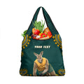 Personalized Kookaburras Field Hockey Kangaroo Grocery Bag Indigenous Australian Dot Art Style In Green And Gold