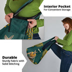 Personalized Kookaburras Field Hockey Kangaroo Grocery Bag Indigenous Australian Dot Art Style In Green And Gold