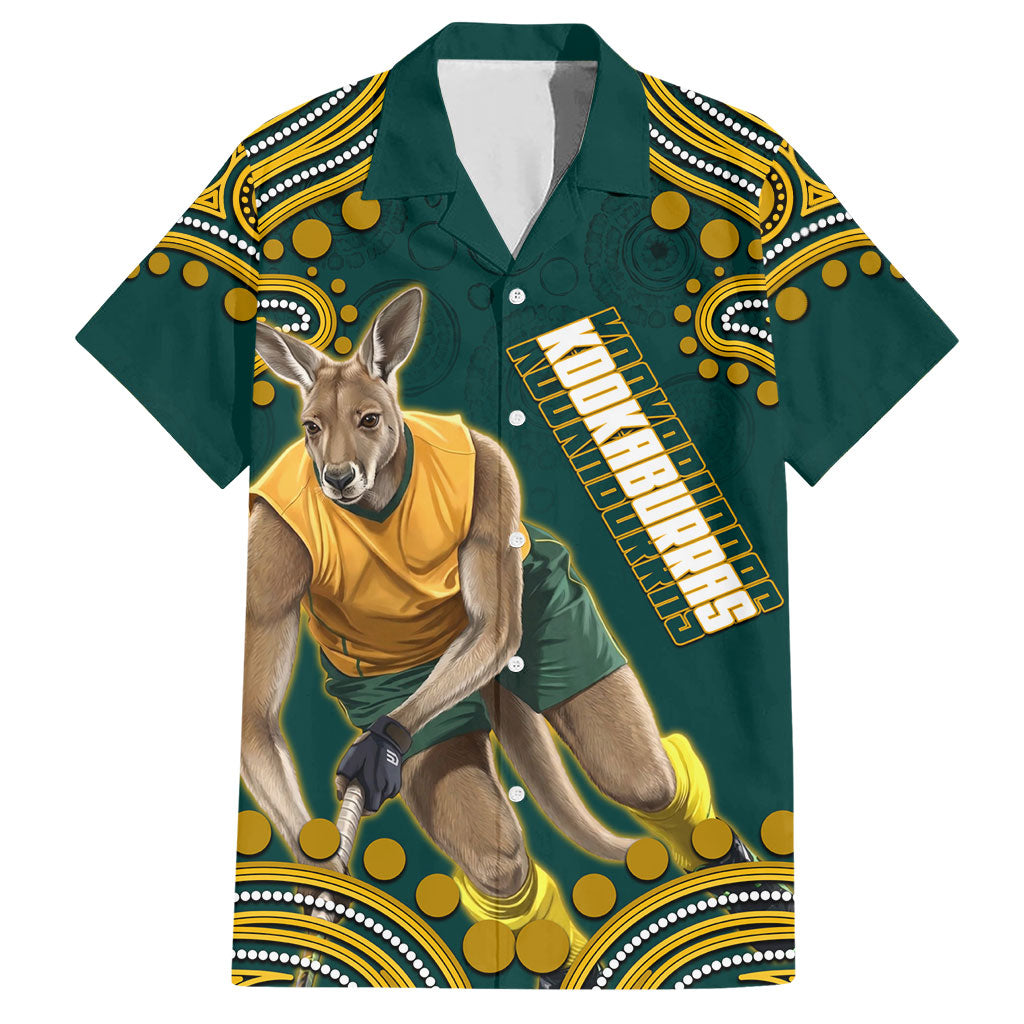 Personalized Kookaburras Field Hockey Kangaroo Hawaiian Shirt Indigenous Australian Dot Art Style In Green And Gold