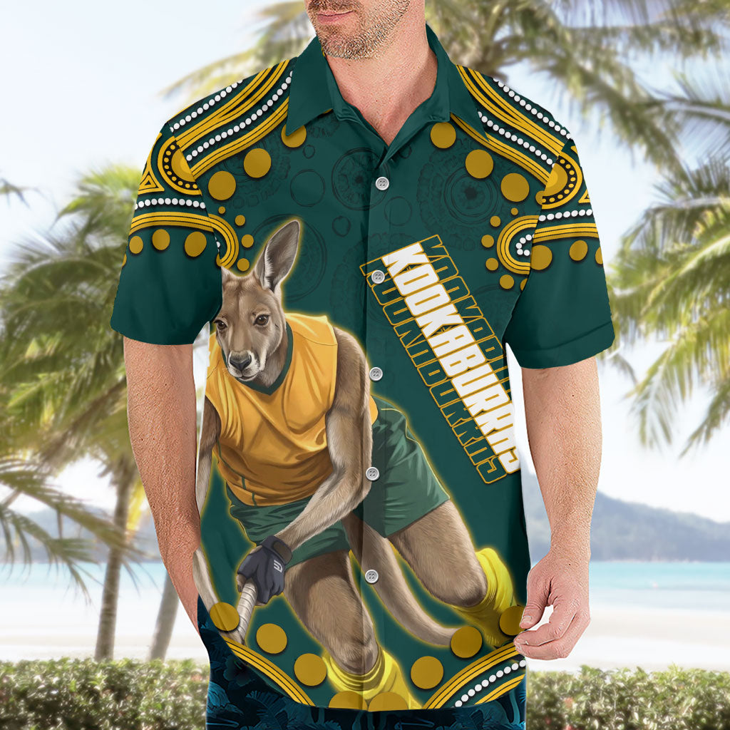 Personalized Kookaburras Field Hockey Kangaroo Hawaiian Shirt Indigenous Australian Dot Art Style In Green And Gold
