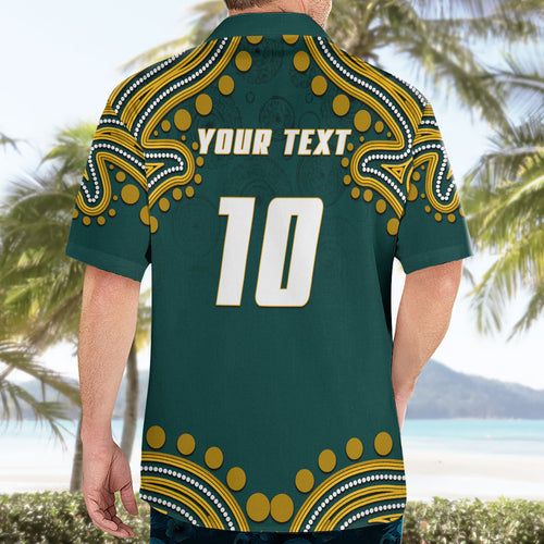 Personalized Kookaburras Field Hockey Kangaroo Hawaiian Shirt Indigenous Australian Dot Art Style In Green And Gold
