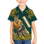 Personalized Kookaburras Field Hockey Kangaroo Hawaiian Shirt Indigenous Australian Dot Art Style In Green And Gold