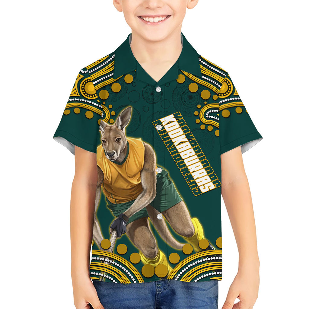 Personalized Kookaburras Field Hockey Kangaroo Hawaiian Shirt Indigenous Australian Dot Art Style In Green And Gold