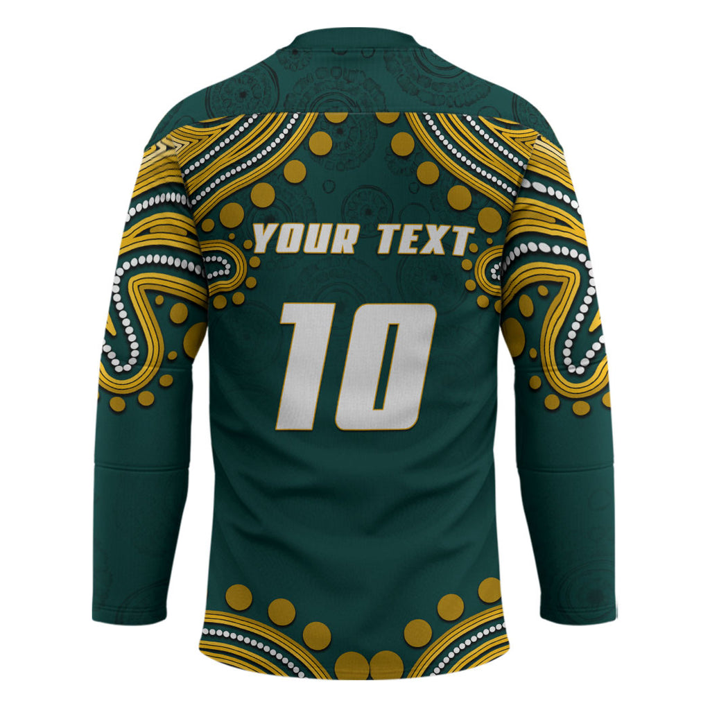 Personalized Kookaburras Field Hockey Kangaroo Hockey Jersey Indigenous Australian Dot Art Style In Green And Gold
