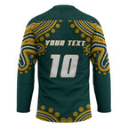Personalized Kookaburras Field Hockey Kangaroo Hockey Jersey Indigenous Australian Dot Art Style In Green And Gold