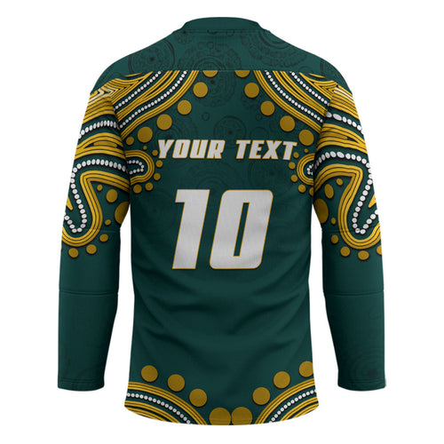 Personalized Kookaburras Field Hockey Kangaroo Hockey Jersey Indigenous Australian Dot Art Style In Green And Gold