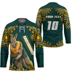 Personalized Kookaburras Field Hockey Kangaroo Hockey Jersey Indigenous Australian Dot Art Style In Green And Gold