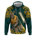 Personalized Kookaburras Field Hockey Kangaroo Hoodie Indigenous Australian Dot Art Style In Green And Gold