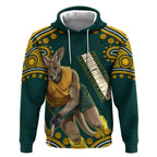 Personalized Kookaburras Field Hockey Kangaroo Hoodie Indigenous Australian Dot Art Style In Green And Gold
